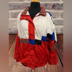 Vintage Vibrant Women's windbreaker Jacket with Red, White,  Blue size medium